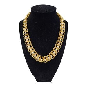 Luxurious Faux Gold and Pearl Interlocking Chain Necklace